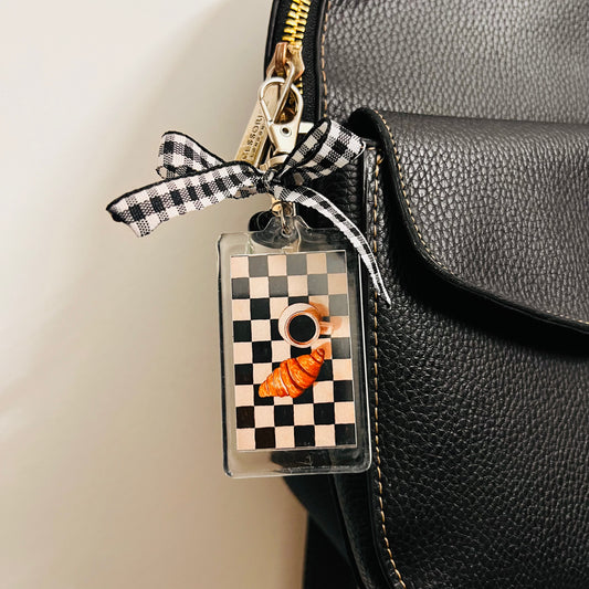Acrylic Americano & Croissant Checkerboard Bag Charm with Starbucks Cup — view 2