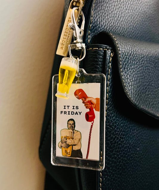 Acrylic "It Is Calling Friday" Bag Charm with Beer Mug — view 2