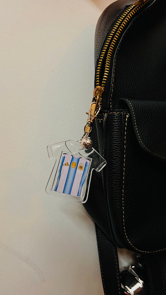 Argentina football jersey acrylic bag charm with a football bead (view 2)