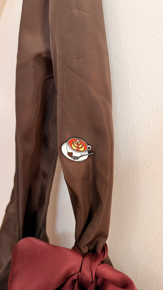 Brew-tiful Enamel Pin, coffee cup with swirled latte art lapel pin, view 2