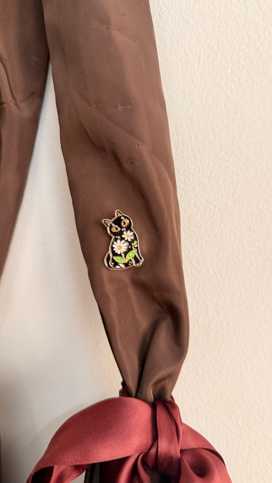 Meow in Bloom Enamel Pin, cat surrounded by blooming flowers lapel pin, view 2