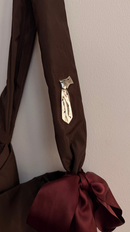 Nine to Slay Enamel Pin, white necktie lapel pin, view 2