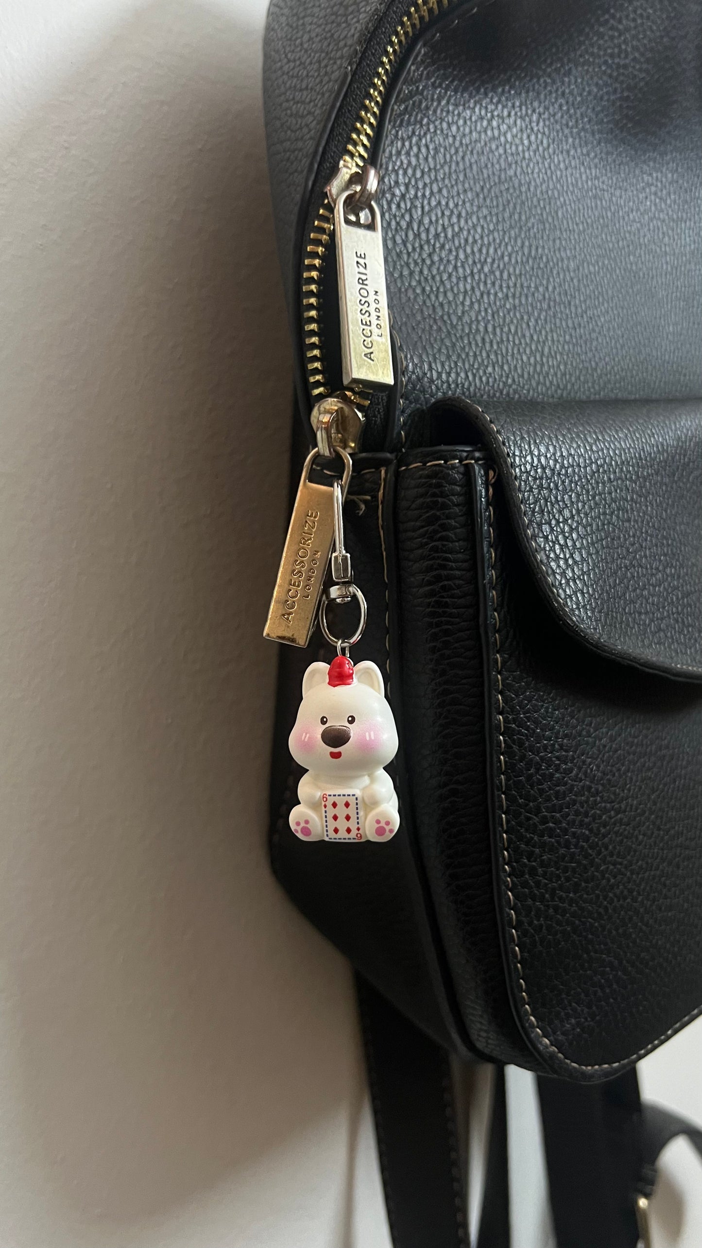 Poker Bear Bag Charm, cute bear charm holding a playing card