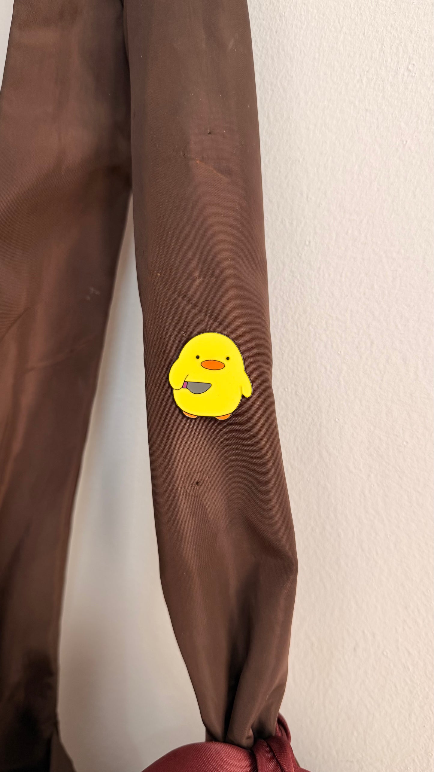 Quack Attack Enamel Pin, yellow duckling lapel pin, view 3
