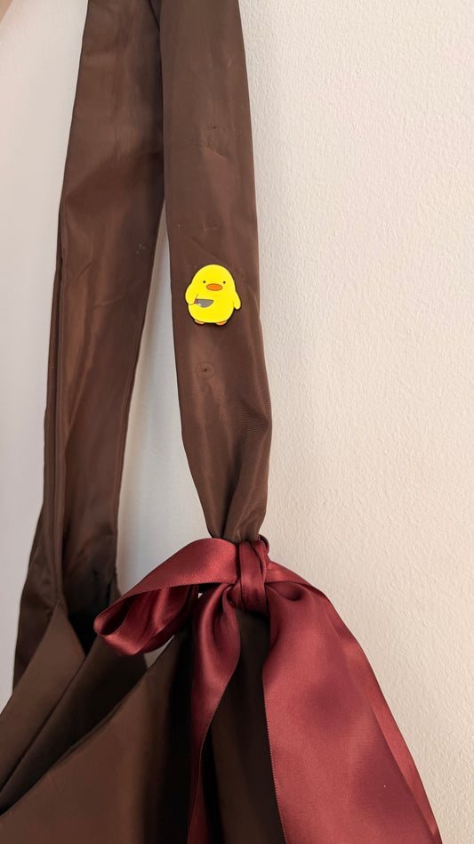 Quack Attack Enamel Pin, yellow duckling lapel pin, view 2