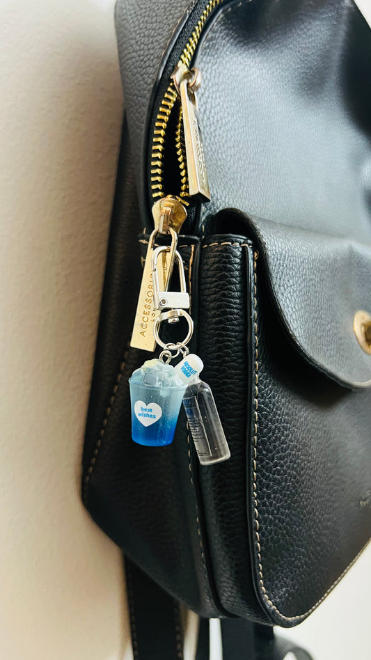 Absolut Bottle Bag Charm, miniature clear vodka bottle charm clipped to a bag