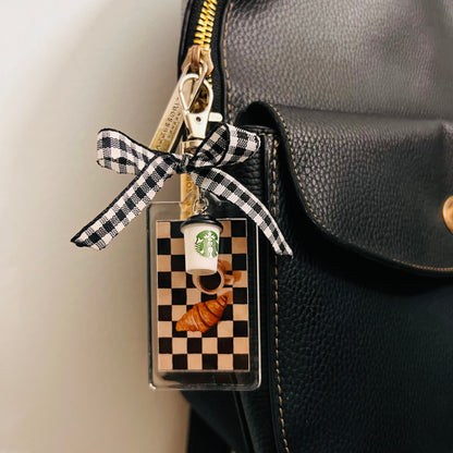 Acrylic Americano & Croissant Checkerboard Bag Charm with Starbucks Cup