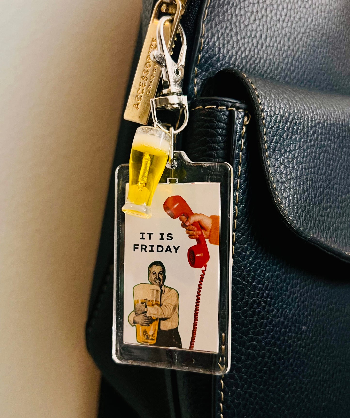 Acrylic "It Is Calling Friday" Bag Charm with Beer Mug — view 2
