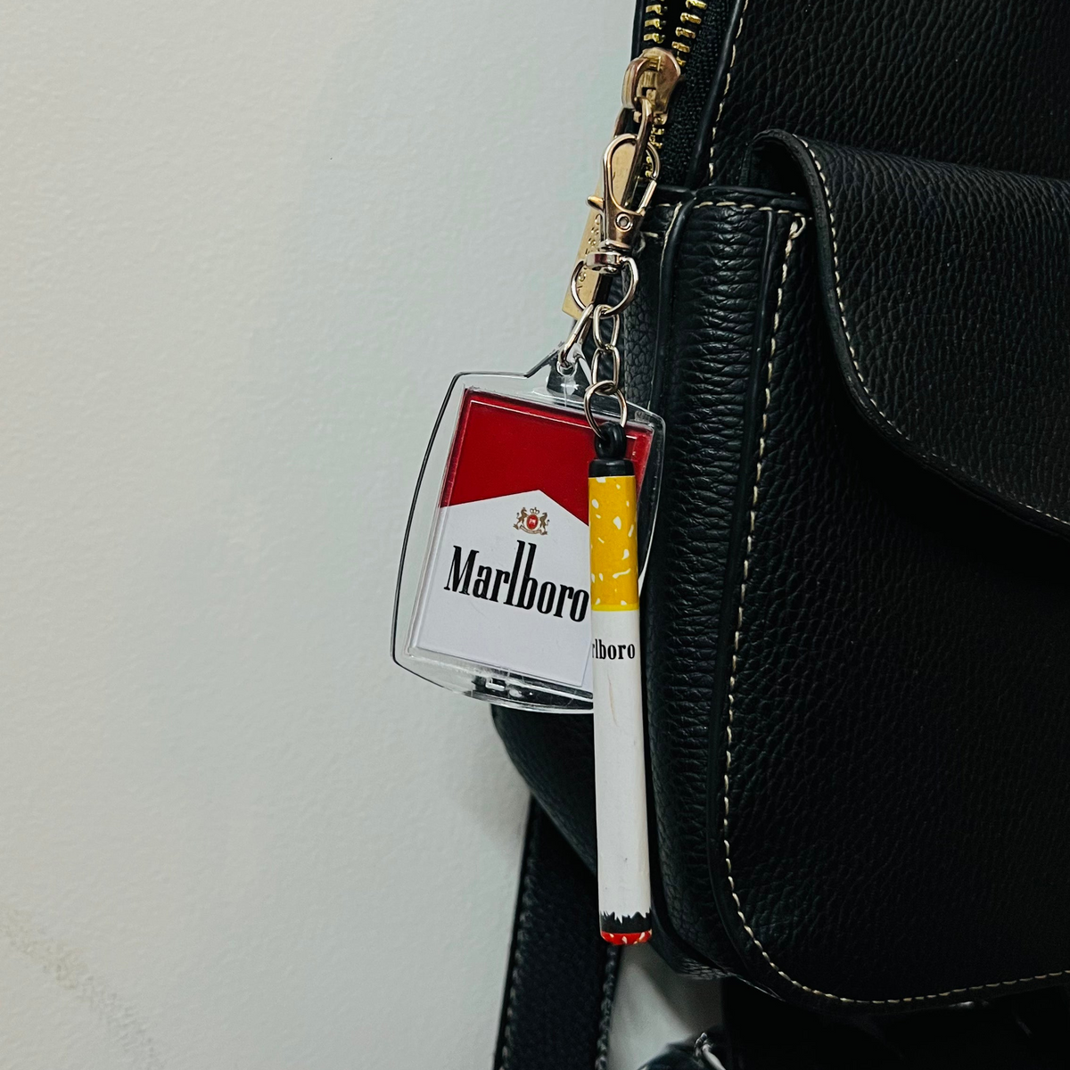 Acrylic Marlboro pack bag charm with a cigarette prop