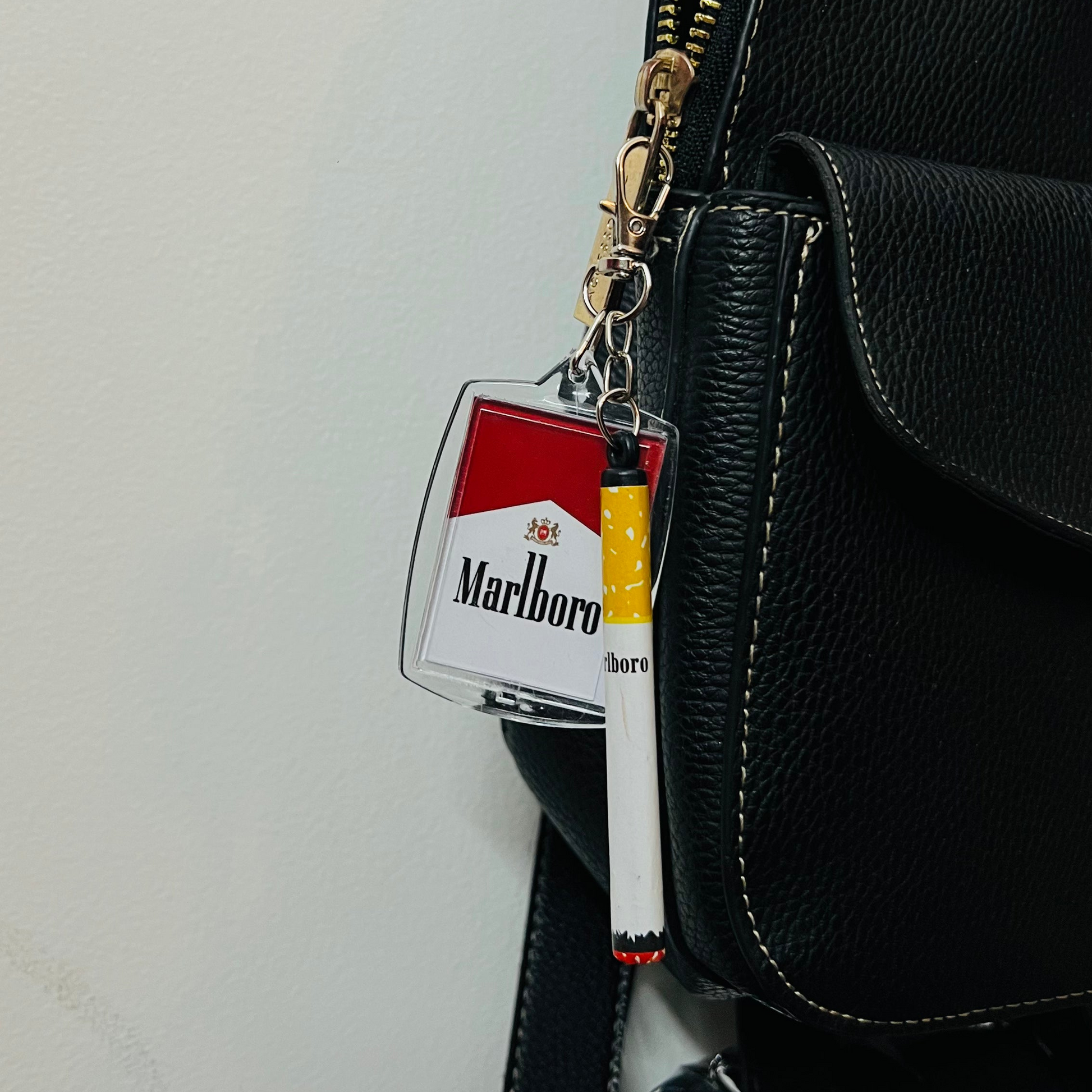 Acrylic Marlboro pack bag charm with a cigarette prop