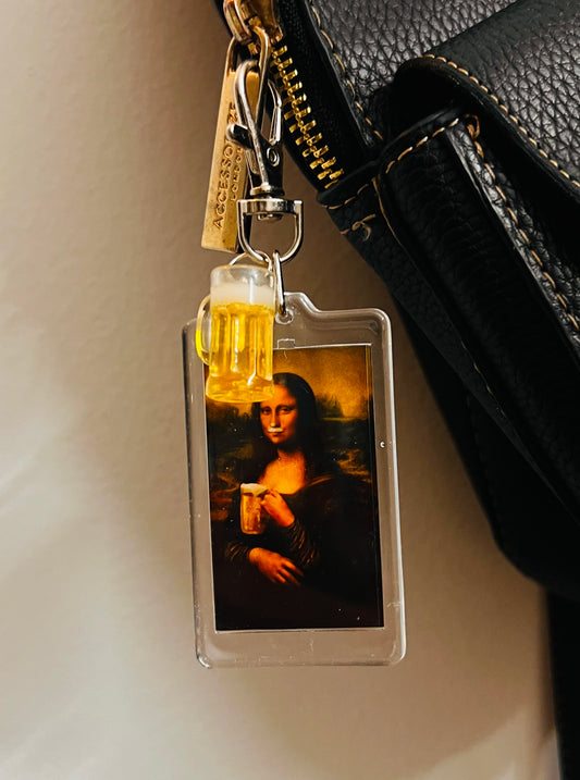 Acrylic Mona Lisa Bag Charm with Beer Mug — view 2