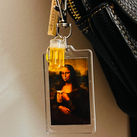 Acrylic Mona Lisa Bag Charm with Beer Mug