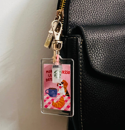 Acrylic "More Espresso, Less Depresso" Bag Charm with Starbucks Cup