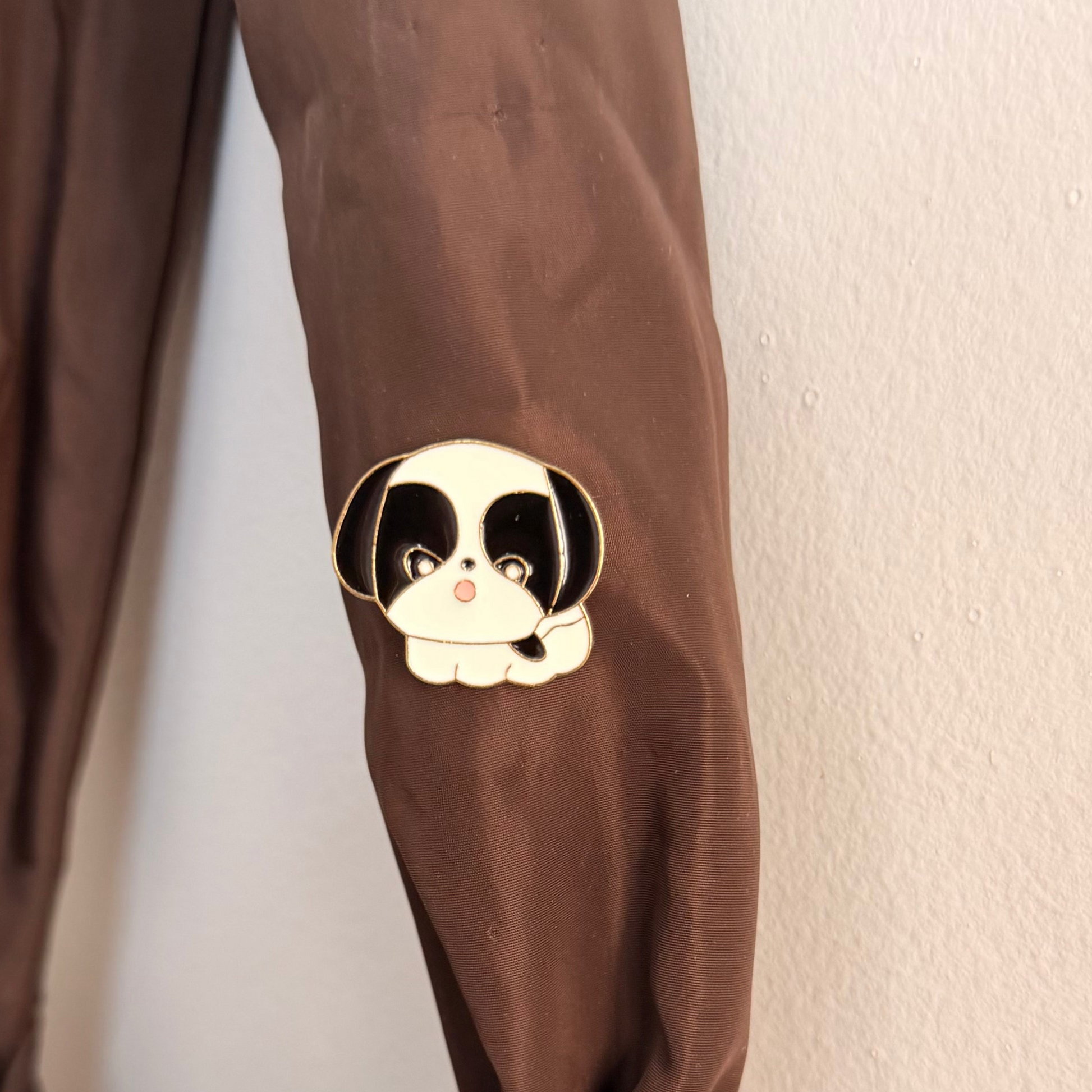 Adopt Me Vibes Enamel Pin, black and white puppy lapel pin