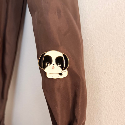 Adopt Me Vibes Enamel Pin, black and white puppy lapel pin