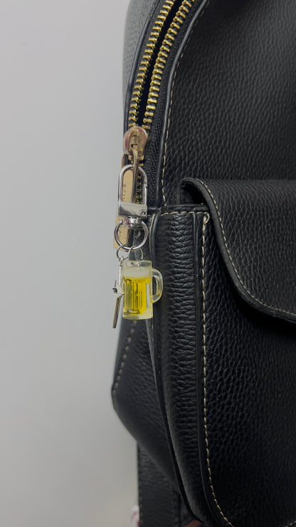 Beer mug bag charm with golden beer and a silver star charm (view 3)