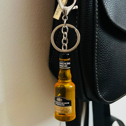 Blenders Pride Bottle Keychain, miniature whisky bottle keychain on a keyring