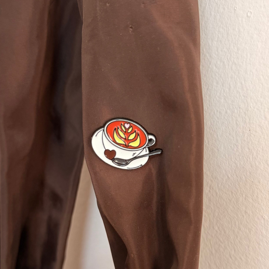 Brew-tiful Enamel Pin, coffee cup with swirled latte art lapel pin