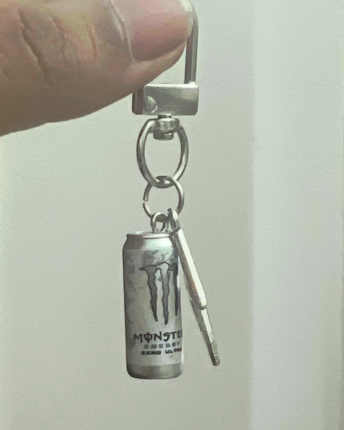 White Monster Energy Thunderbolt Bag Charm