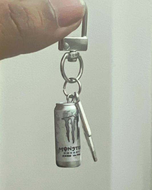 White Monster Energy Thunderbolt Bag Charm
