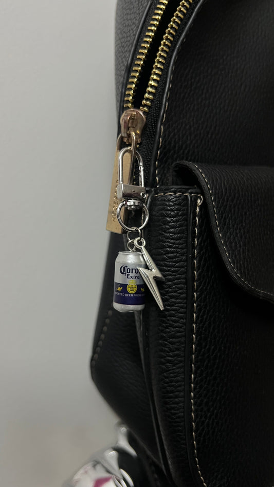 Corona Extra beer can bag charm with a silver thunderbolt charm (view 2)