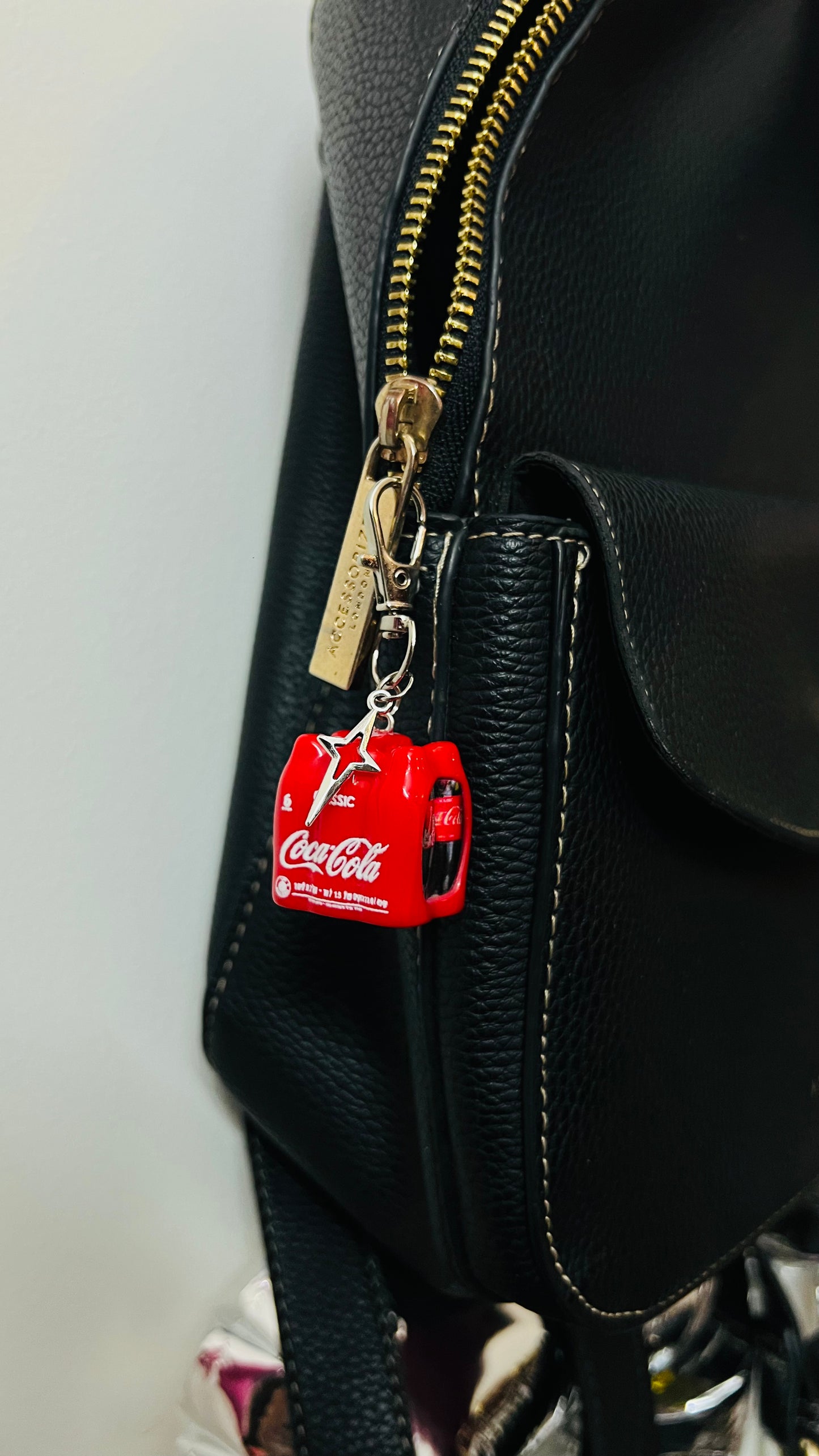Coca-Cola bottle case bag charm with a silver star charm (view 2)