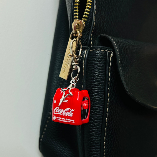 Coca-Cola bottle case bag charm with a silver star charm