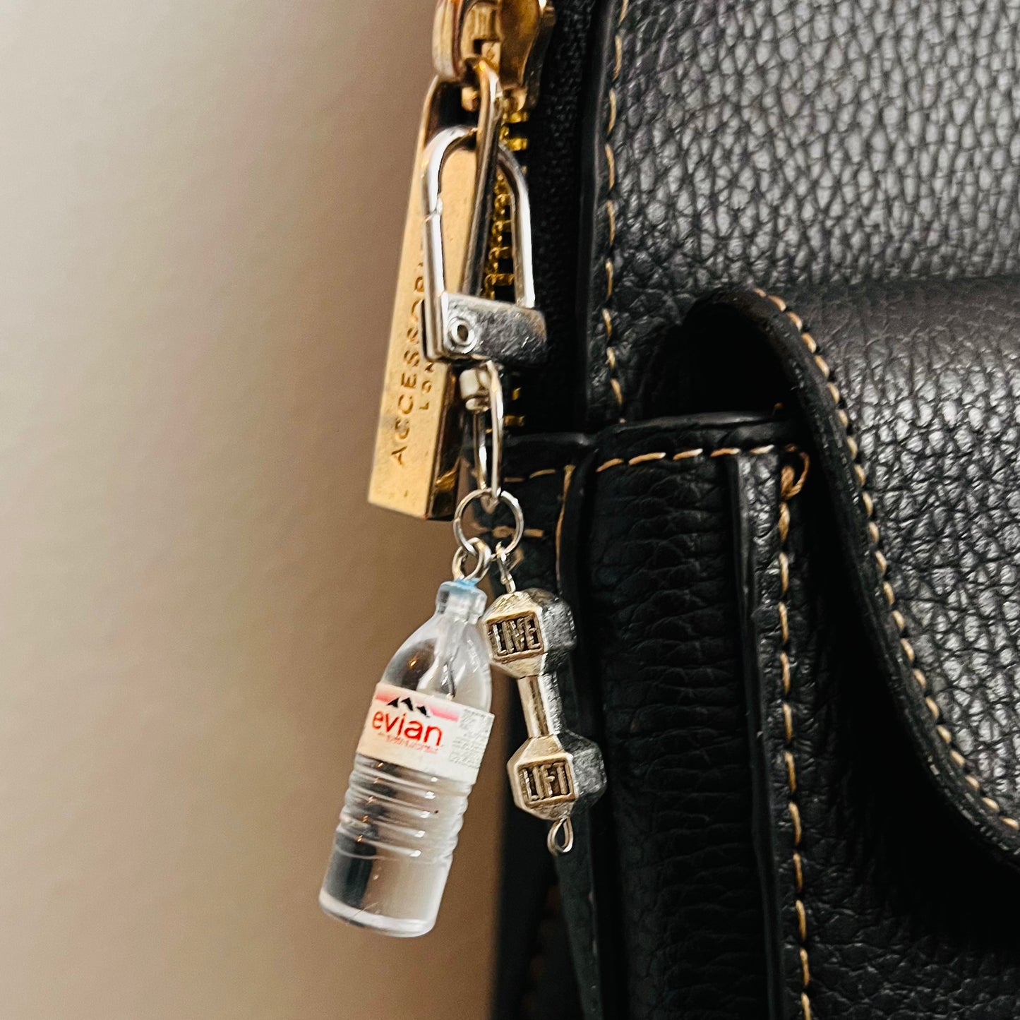 Evian Water Bottle Dumbbell D-Hook Bag Charm