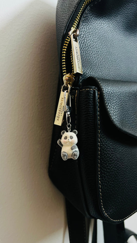 Furry Panda Bag Charm, cute panda figure charm clipped to a bag