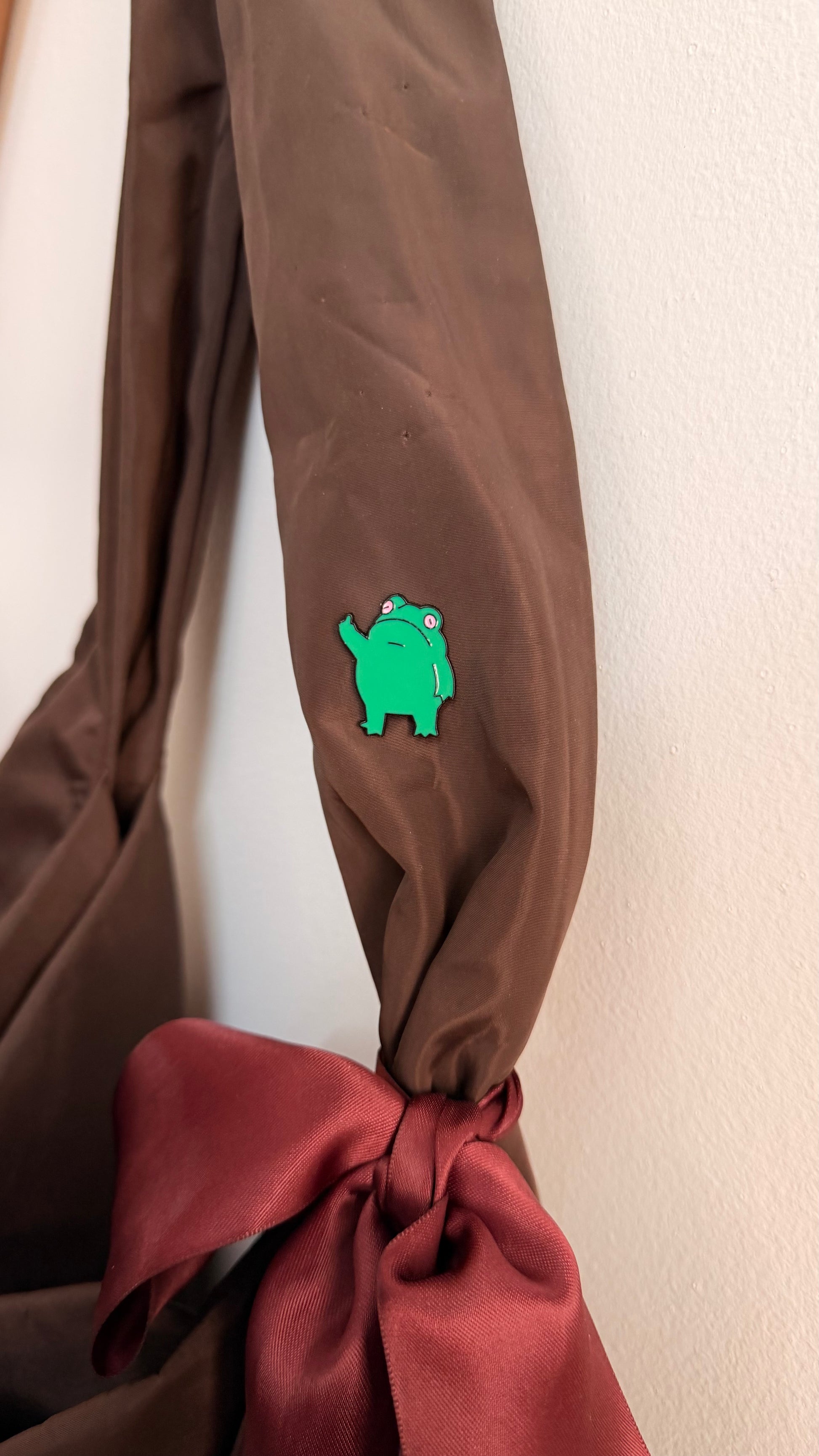 IDGAF Enamel Pin, green frog lapel pin, view 2