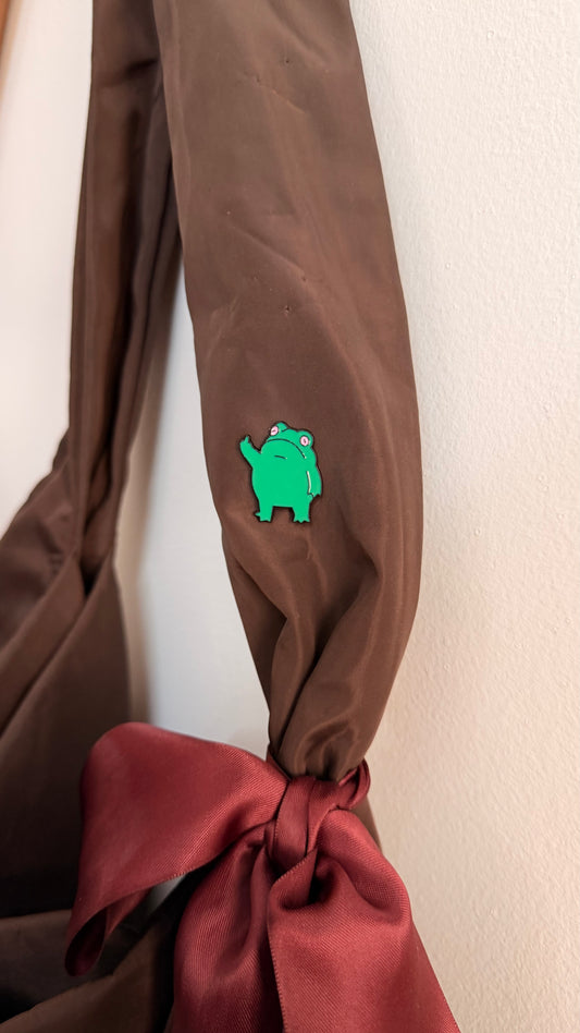 IDGAF Enamel Pin, green frog lapel pin, view 2