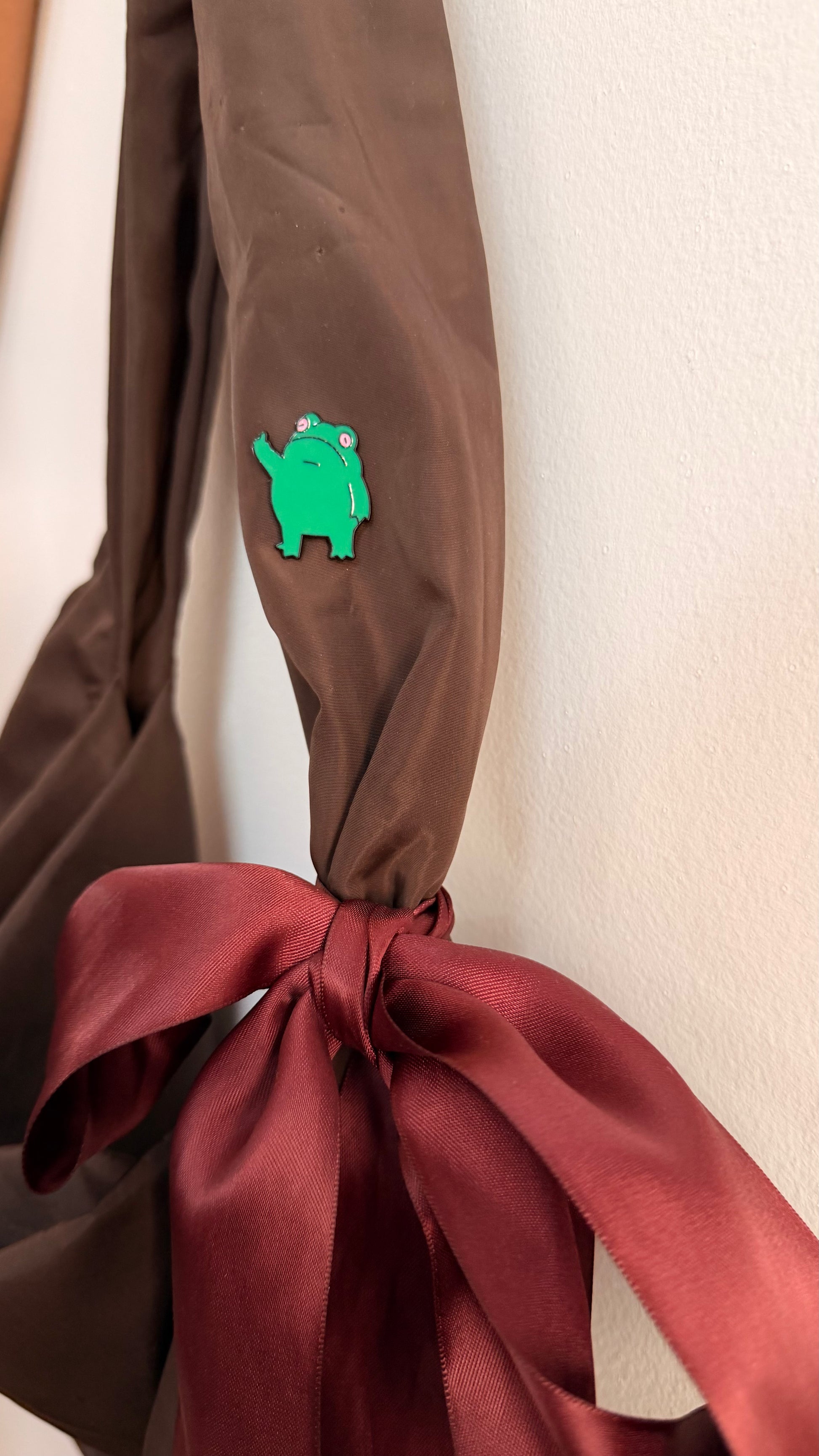 IDGAF Enamel Pin, green frog lapel pin, view 3