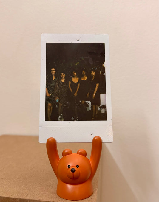 Brown Bear Photo Holder, brown bear holding a polaroid up in its raised paws
