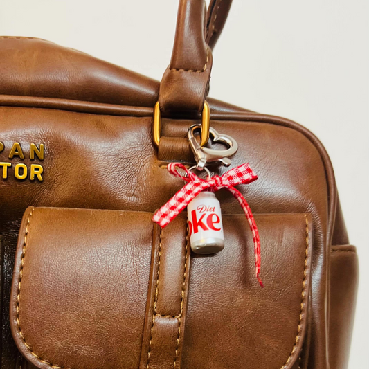 White Diet Coke Gingham Bow & Heart Clasp Bag Charm (additional view)