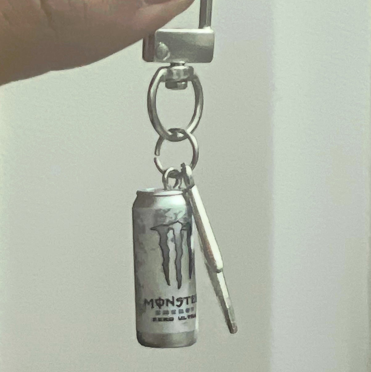 White Monster Energy Thunderbolt Bag Charm (additional view)