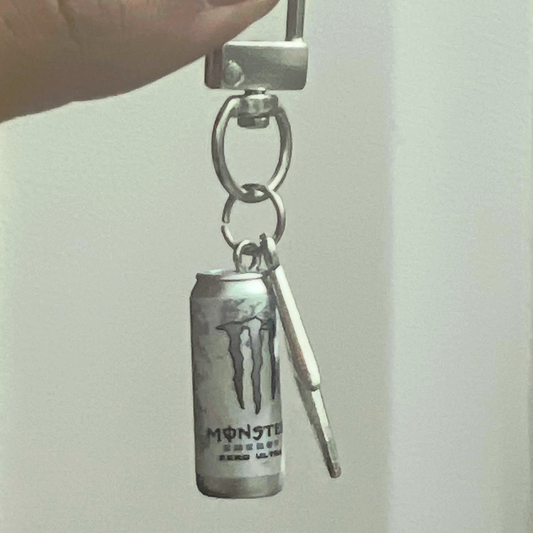 White Monster Energy Thunderbolt Bag Charm (additional view)