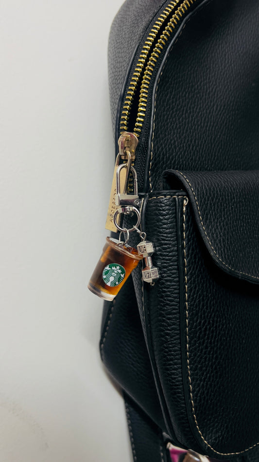 Pre-workout Combo, Marlboro cigarette pack charm with a Starbucks iced coffee and dumbbell charm