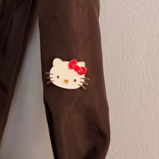 Kitty Core Enamel Pin, cute cat face lapel pin with a red bow