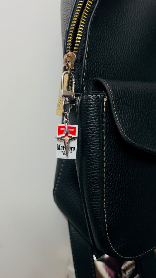 Marlboro cigarette pack bag charm with a silver star charm (view 2)
