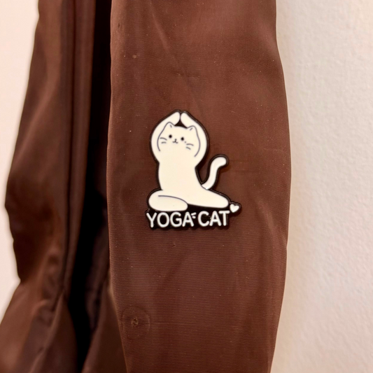 Namaste Meow Enamel Pin, white cat in a yoga meditation pose