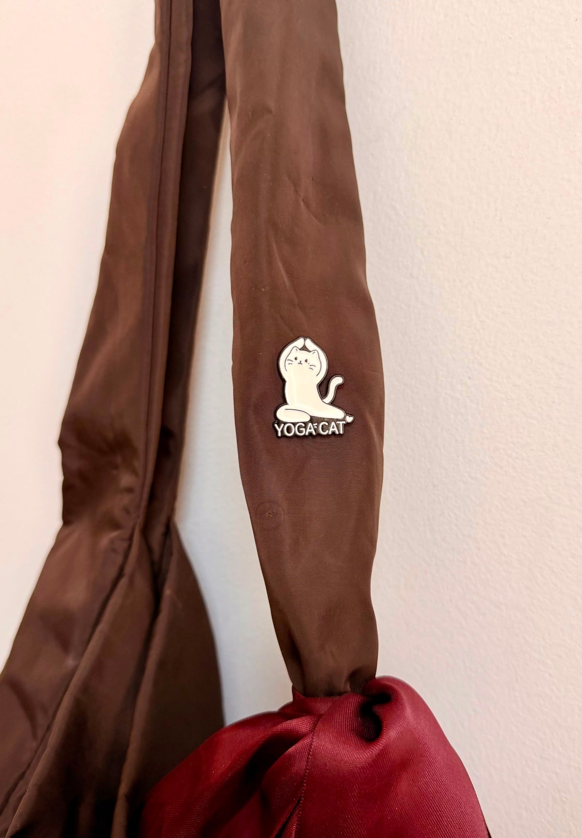 Namaste Meow Enamel Pin, white cat in a yoga meditation pose