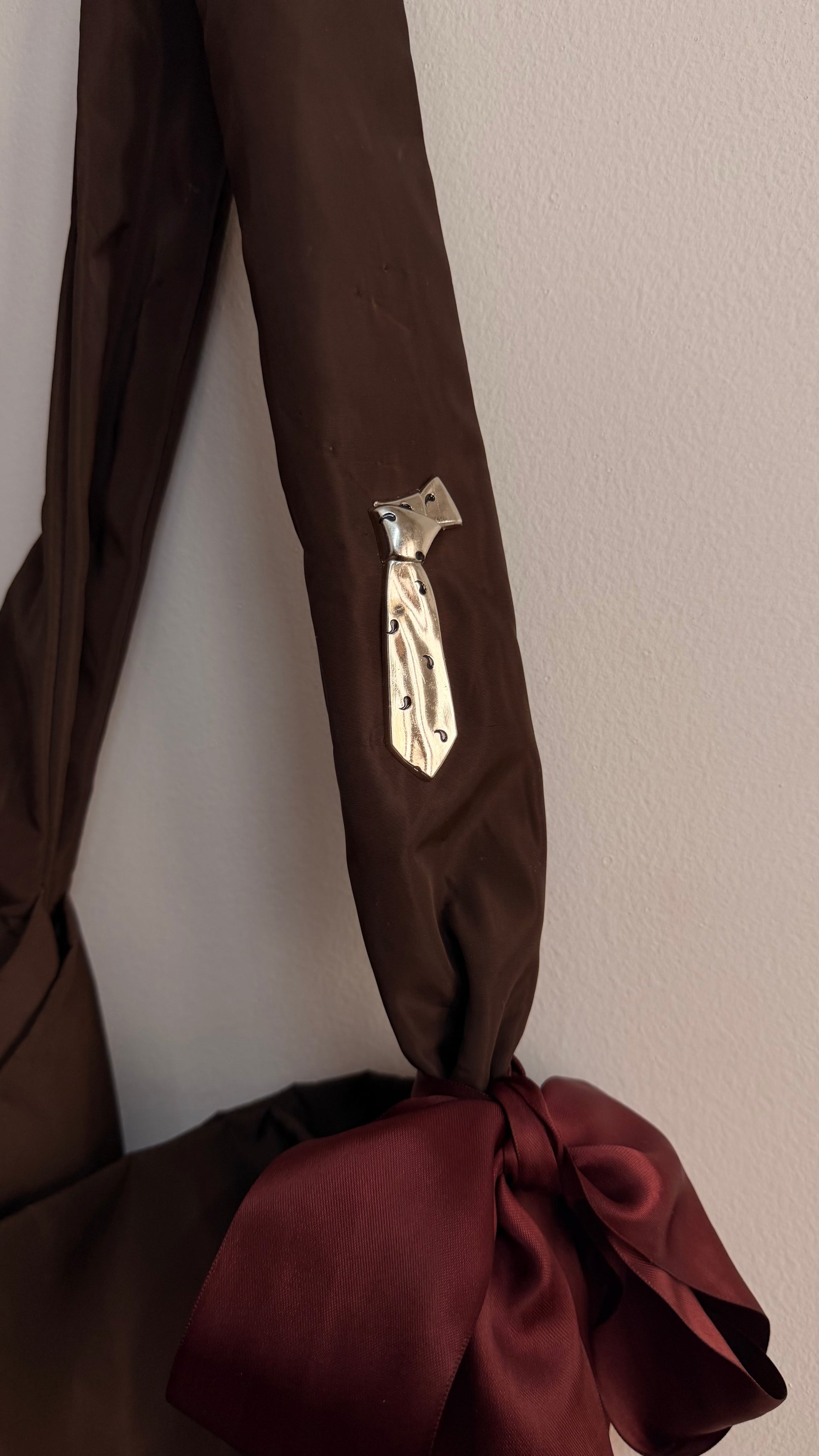 Nine to Slay Enamel Pin, white necktie lapel pin, view 2