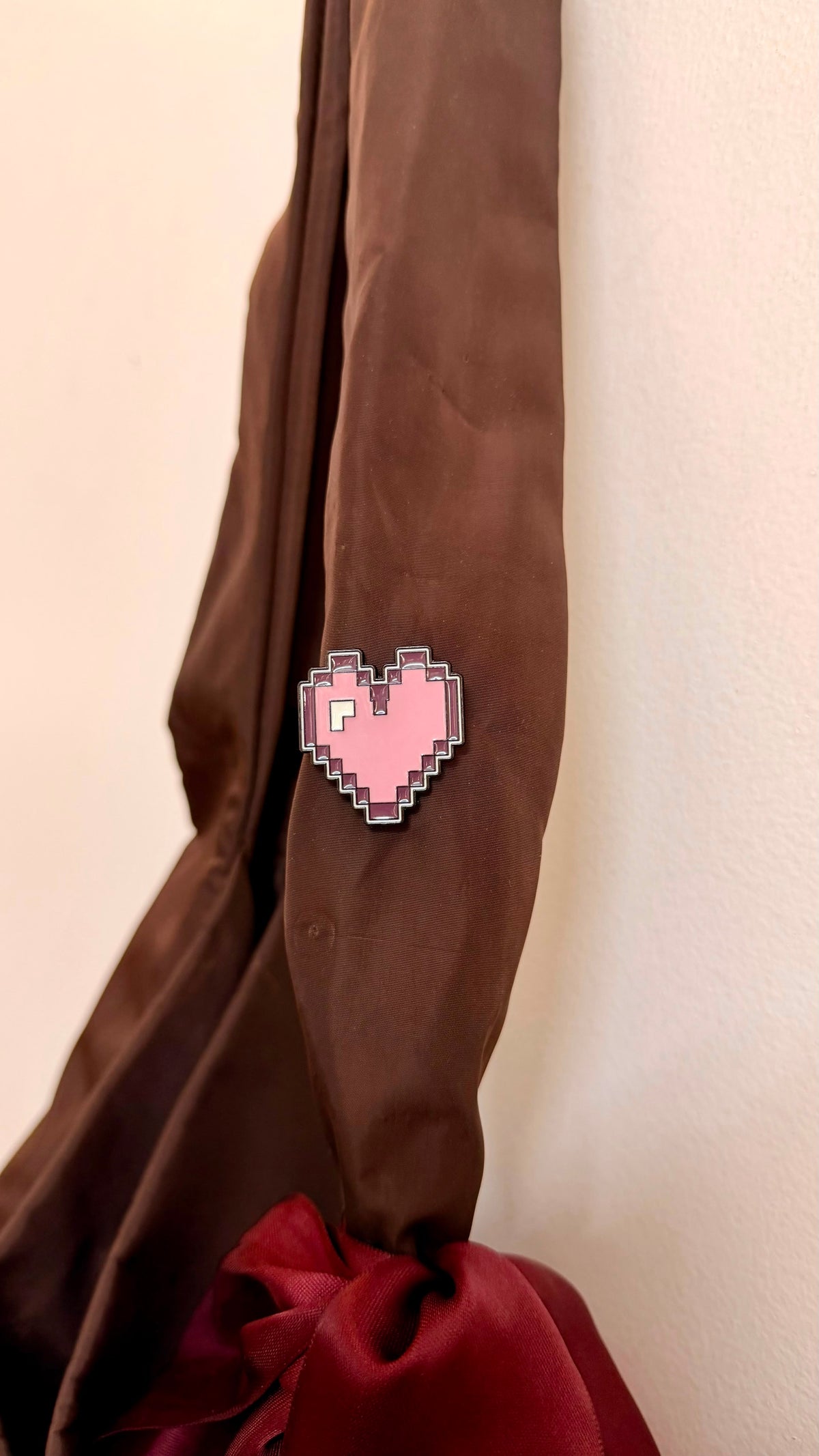 Pixel Crush Enamel Pin, pink pixel art heart