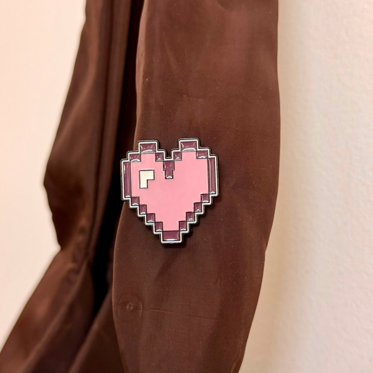 Pixel Crush Enamel Pin, pink pixel art heart