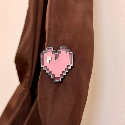 Pixel Crush Enamel Pin, pink pixel art heart
