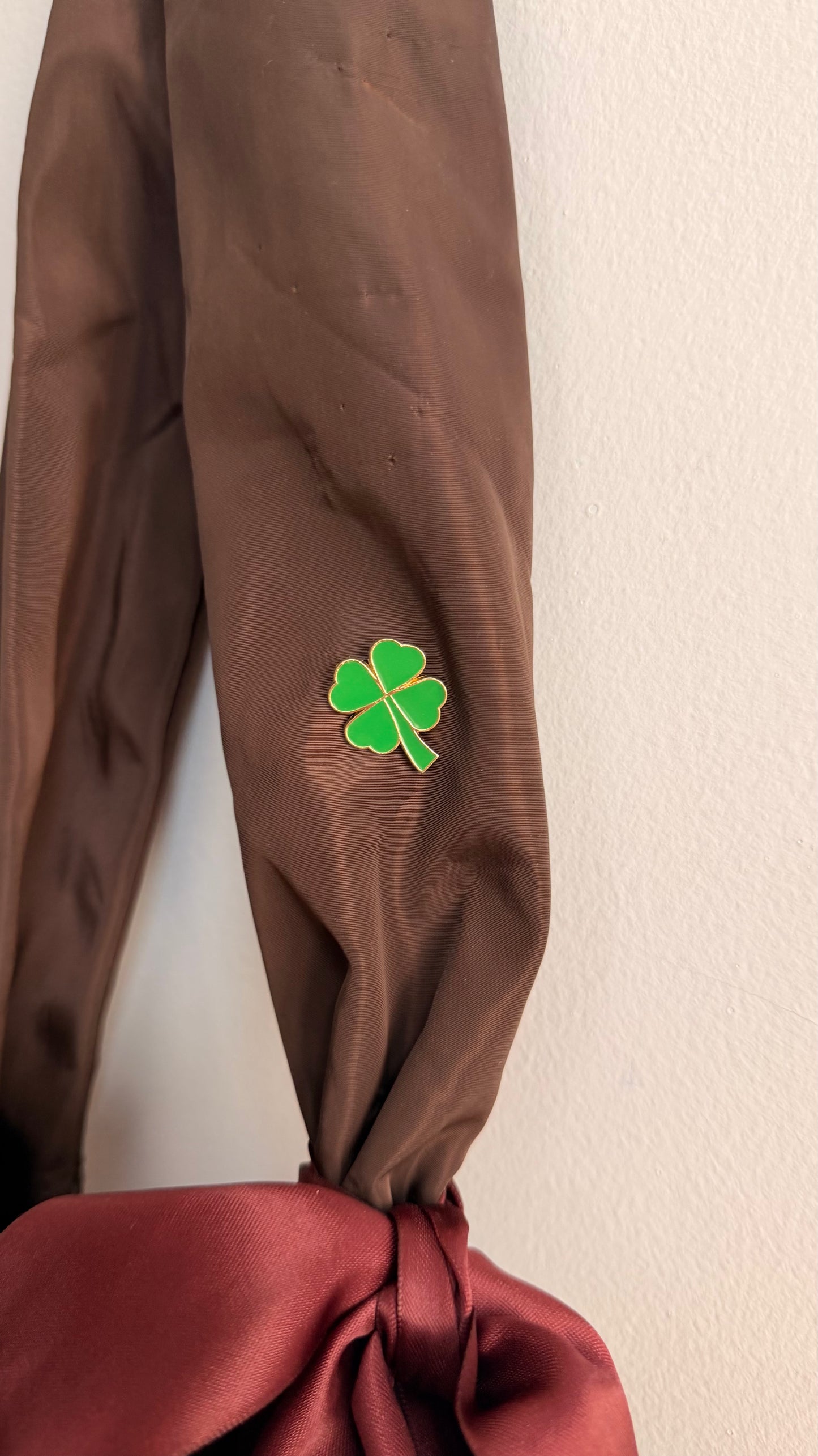 Pocket Luck Enamel Pin, green four leaf clover lapel pin, view 3