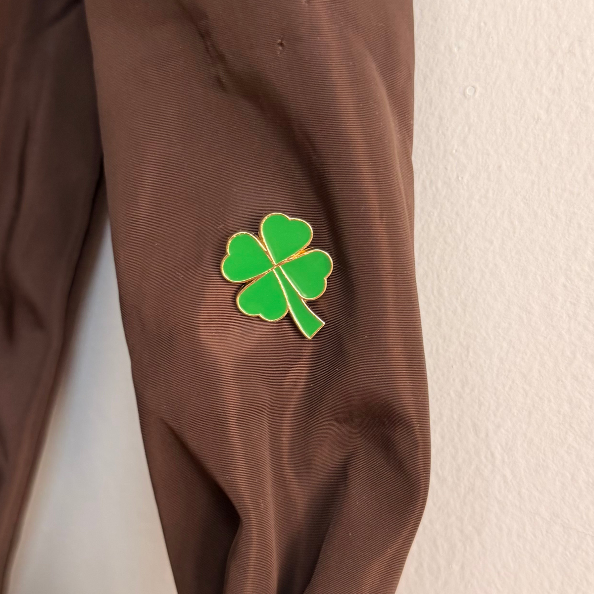 Pocket Luck Enamel Pin, green four leaf clover lapel pin