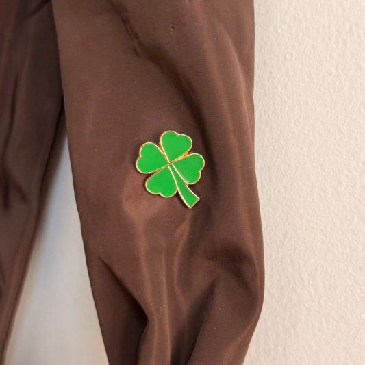 Pocket Luck Enamel Pin, green four leaf clover lapel pin