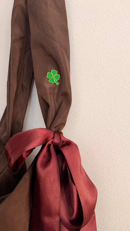 Pocket Luck Enamel Pin, green four leaf clover lapel pin, view 2