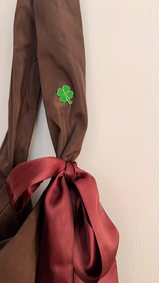 Pocket Luck Enamel Pin, green four leaf clover lapel pin, view 2